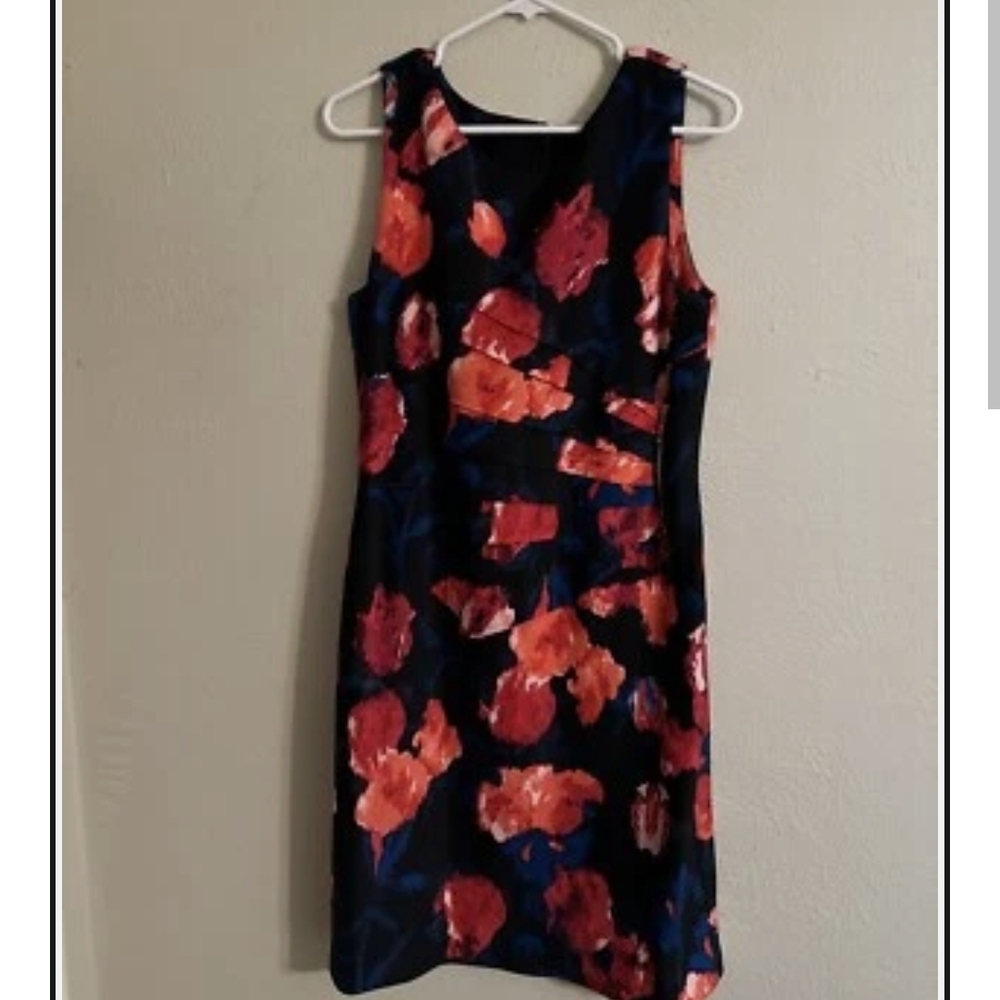 Ivanka Trump Black and Red Floral Midi Dress